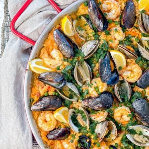 Grain Free Cauliflower Rice Seafood Paella