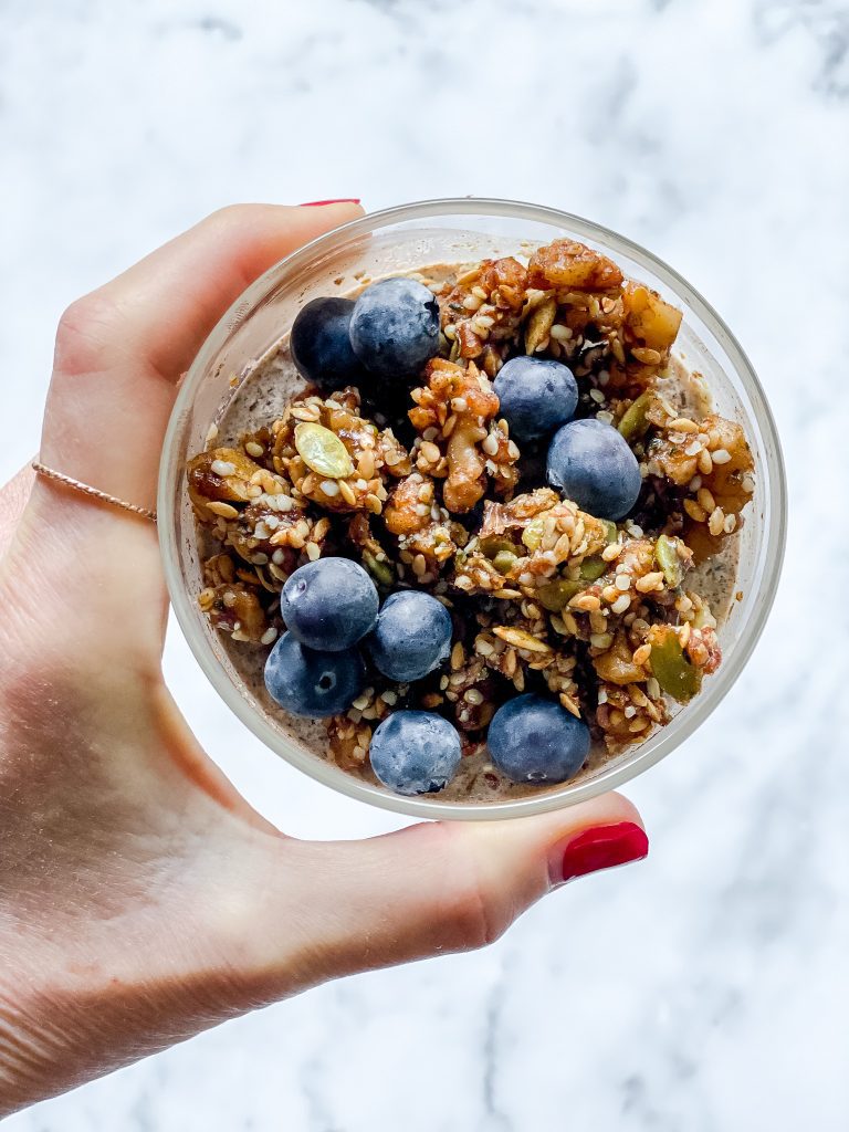 No Oats topped with blueberries