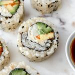 close up of a single california roll