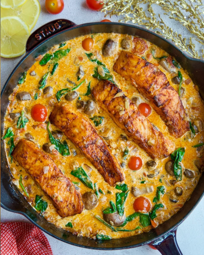 staub pan with vibrant meal