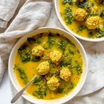 2 bowls of lemon, turmeric, feta meatball soup