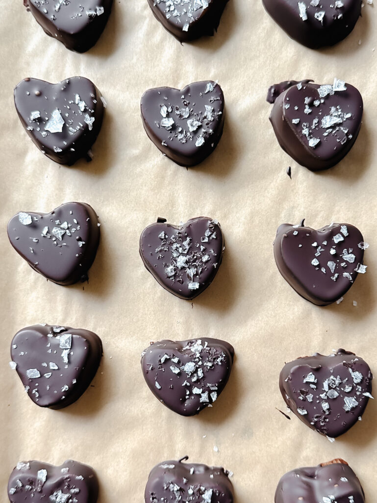 chocolate dipped caramel hearts