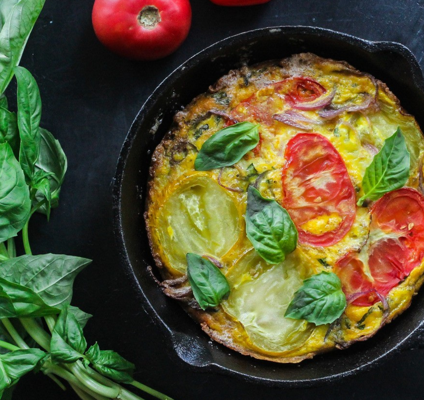 cover of 30 grams of protein ebook featuring tomato bacon frittata