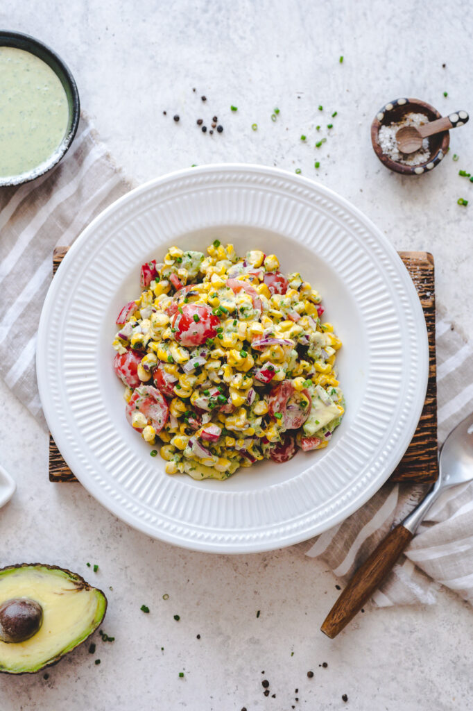 grilled corn salad with green goddess dressing