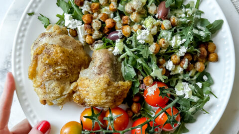 chickpea chicken salad with green harissa dressing Chicken Chickpea Salad with a tasty harissa dressing