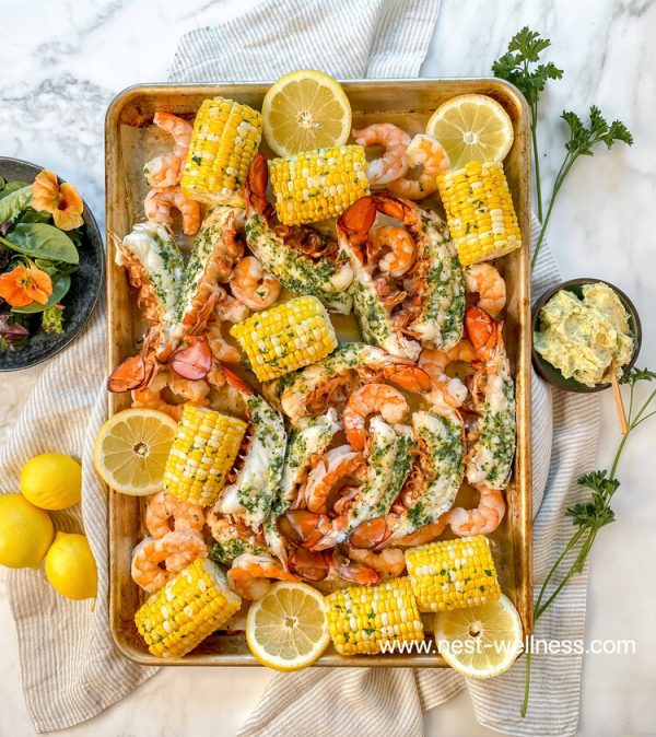sheet pan lobster corn and shrimp