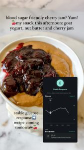 cgm graph showing blood sugar response to cherry jam
