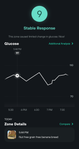 my glucose response to nut free, low carb banana bread