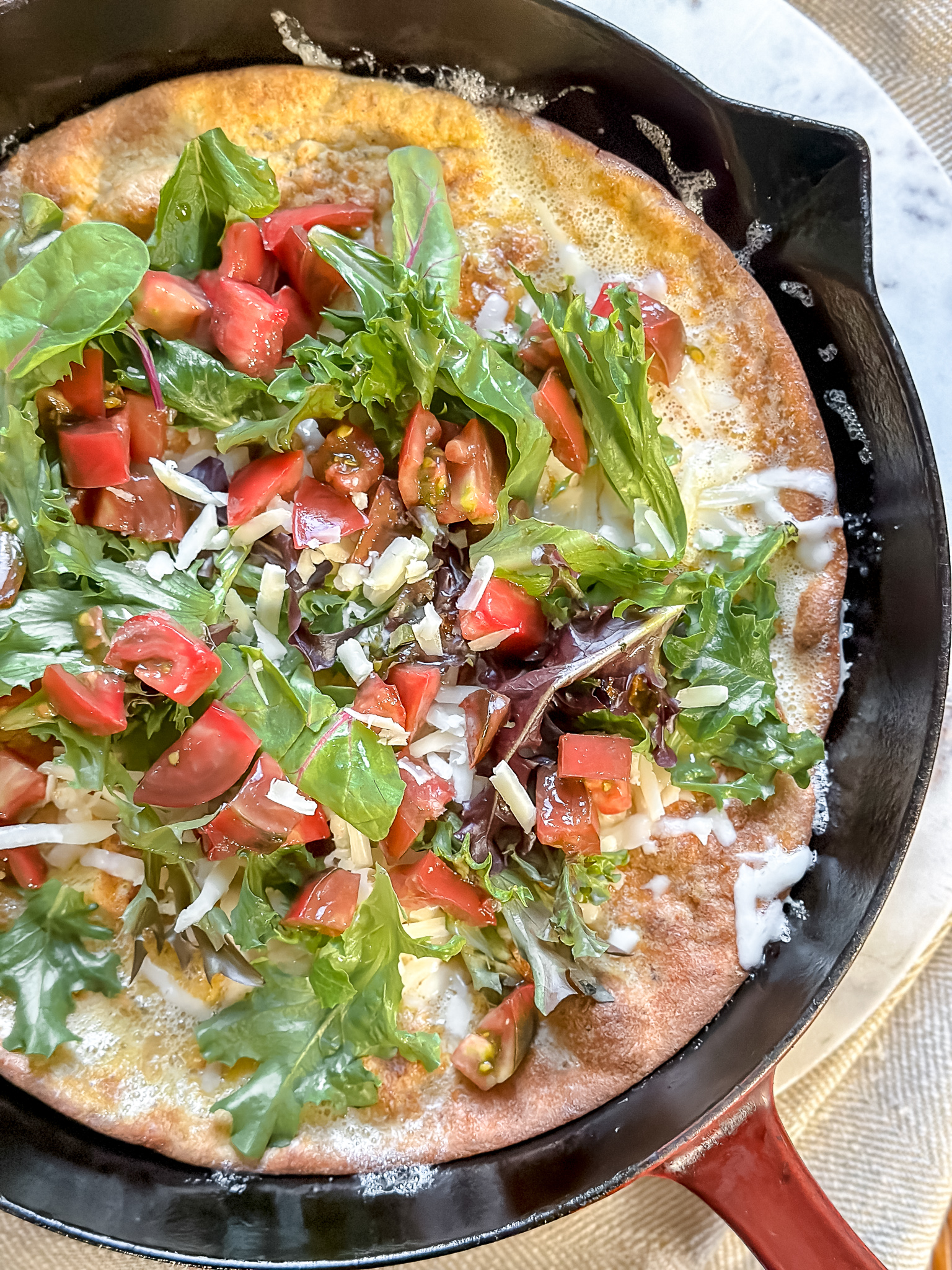 lupin flour flatbread topped as a pizza